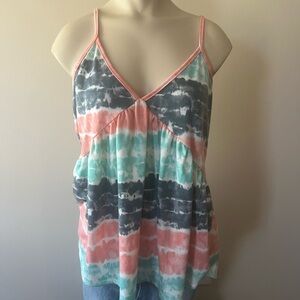 Twenty Second Pink and Teal Tie-Dye Baby Doll Tank Top